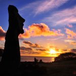 Moai Silhouette On Easter Isl At Sunset HD Desktop Background