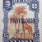 nyassa 15 reis correios portugal 1903 braun brown brun giraffe stamp provisorio overprint