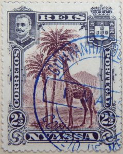 nyassa 2 half reis correios portugal 1901 lilabraun brown brun rouge giraffe stamp