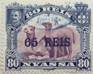 nyassa 80 reis correios portugal 1903 lila lilac lilas camel stamp black overprinted 65