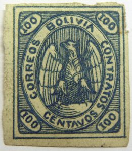 1867 1868 condor correos bolivia contratos imperforated 100 centavos greyish blue stamp