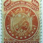 1868 coat of arms nine stars below arms 100 correos de bolivia cien centavos orange stamp