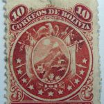 1871 coat of arms eleven stars below arms 10 correos de bolivia diez centavos red stamp