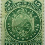 1871 coat of arms eleven stars below arms 5 correos de bolivia cinco centavos green stamp