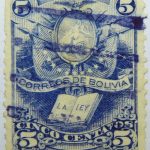 1878 crest and book correos de bolivia la ley 5 cinco centavos blue stamp
