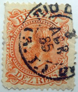 1884 1885 emperor dom pedro ii reddish orange brazil dez reis old stamp