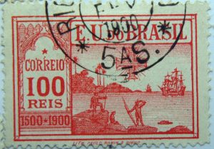 1900 the 400th anniversary of the discovery of brazil e.u. do brazil correio 100 reis 1500 red stamp