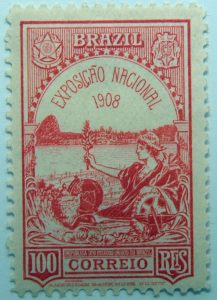1908 national exhibition bazil old stamp carmin 100 reis republica dos estados unidos do brazil correio exposicao nacional