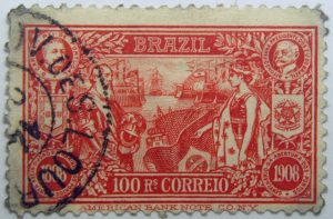 1908 the 100th anniversary of the opening of brazilian port brazil 100 rs. correio american banknote co n.y.1808 1908 centenario da abertura dos portos