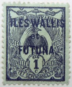 1920 new caledonia postage stamp overprinted iles wallis et futuna black 1c republique francaise postes nouvelle caledonie et dependances. black