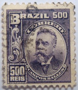 500 correio reis brazil manuel ferraz de campos salles stamp 1906 dark violet