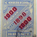brazil newspaper stamp 1898 overprinted correio 1000r on 700r rouletted red surcharge ultramarin