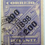 brazil newspaper stamp 1898 overprinted correio 200r on 100r rouletted black surcharge violet