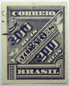 brazil newspaper stamp 1898 overprinted correio 300r on 200r rouletted violet surcharge