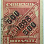 brazil newspaper stamp 1898 overprinted correio 500r on 300r rouletted black surcharge