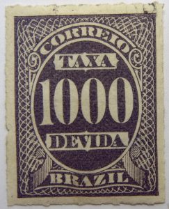 postage due stamp brazil 1890 rouletted performation correio taxa devida 1000 r blackish purple