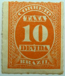 postage due stamp brazil 1890 rouletted performation correio taxa devida 10r reddish orange