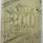 postage due stamp brazil 1890 rouletted performation correio taxa devida 300 bluish green