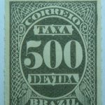 postage due stamp brazil 1890 rouletted performation correio taxa devida 500 reis dark grey