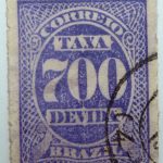 postage due stamp brazil 1890 rouletted performation correio taxa devida 700 violet