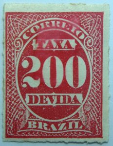 postage due stamp brazil 1890 rouletted performation correio taxa devida carmine 200