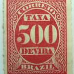 postage due stamp brazil 1890 rouletted performation correio taxa devida carmine 500