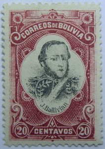 correos de bolivia 20 centavos purple red black j.ballivian stamp