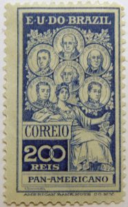 e u do brazil correio 200 reis pan americano blue stamp 1908