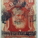emperor dom pedro ii performaton rouletted brazil 10 dez reis vermilion 1878 old stamp