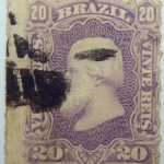 emperor dom pedro ii performaton rouletted brazil 20 vinte reis violet 1878 old stamp