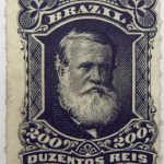 emperor dom pedro ii performaton rouletted brazil 200 duzentos reis black 1878 old stamp