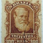 emperor dom pedro ii performaton rouletted brazil 300 trezentos reis bister 1878 old used stamp