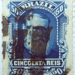 emperor dom pedro ii performaton rouletted brazil 50r cincoenta reis blue 1878 old stamp