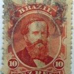 emperor dom pedro performaton 12 brazil 10 dez reis vermilion 1866 july 1 old stamp