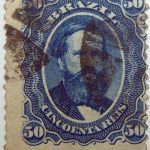 emperor dom pedro performaton 12 brazil 50r cincoenta reis blue 1866 july 1 old used stamp