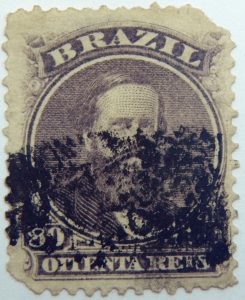 emperor dom pedro performaton 12 brazil 80 oitenta reis slate violet 1866 july 1 old stamp