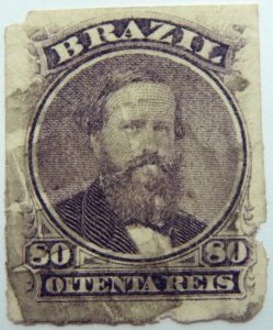 emperor dom pedro performaton rouletted brazil 80 oitenta reis slate violet old stamp 1877