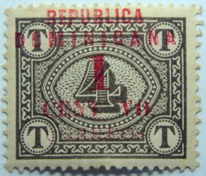 04 postage due stamps overprinted republica dominicana 1 4 centavo correos red overprinted stamp brownish olive color