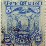 1881 1887 coat of arms ecuador correos 5 cinco centavos blue stamp