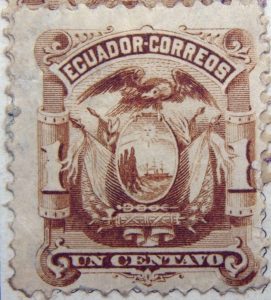 1881 1887 coat of arms ecuador correos un centavo brown stamp