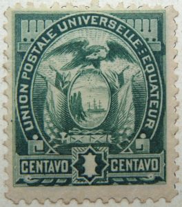 1887 coat of arms inscription union postale universelle equateur 1 centavo green ecuador stamp