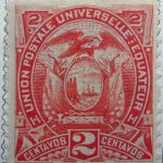 1887 coat of arms inscription union postale universelle equateur 2 centavos red ecuador stamp