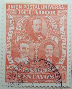 1896 liberal party s electoral victory 9.october union postal universal ecuador honor libertad 6 de marzo de 1845 5 de junio de 1895 franqueo 20 centavos cinnabar stamp