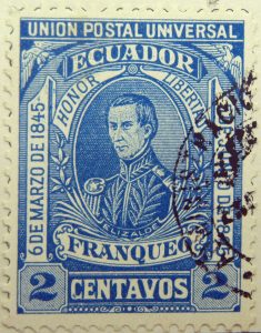 1896 liberal party s electoral victory 9.october union postal universal ecuador honor libertad 6de marzo de1845 elizalde franqueo 2 centavos blue stamp