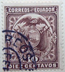 1897 coat of arms correos del ecuador upu 10 diez centavos purple brown stamp