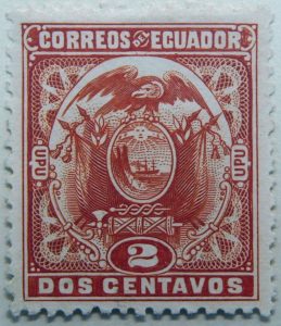 1897 coat of arms correos del ecuador upu 2 dos centavos orange stamp