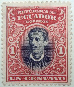 1901 republica del ecuador 1 un centavo correos luis vargas torres red black stamp