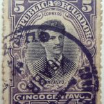 1901 republica del ecuador 5 cinco centavos correos juan montalvo violet black stamp