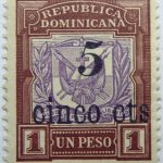 1904 coat of arms stamps of 1901 surcharged republica dominicana overprinted 5 cinco cts 1 un peso brown purple stamp