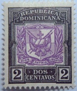 1905 coat of arms republica dominicana 2 dos centavos black purple color stamp
